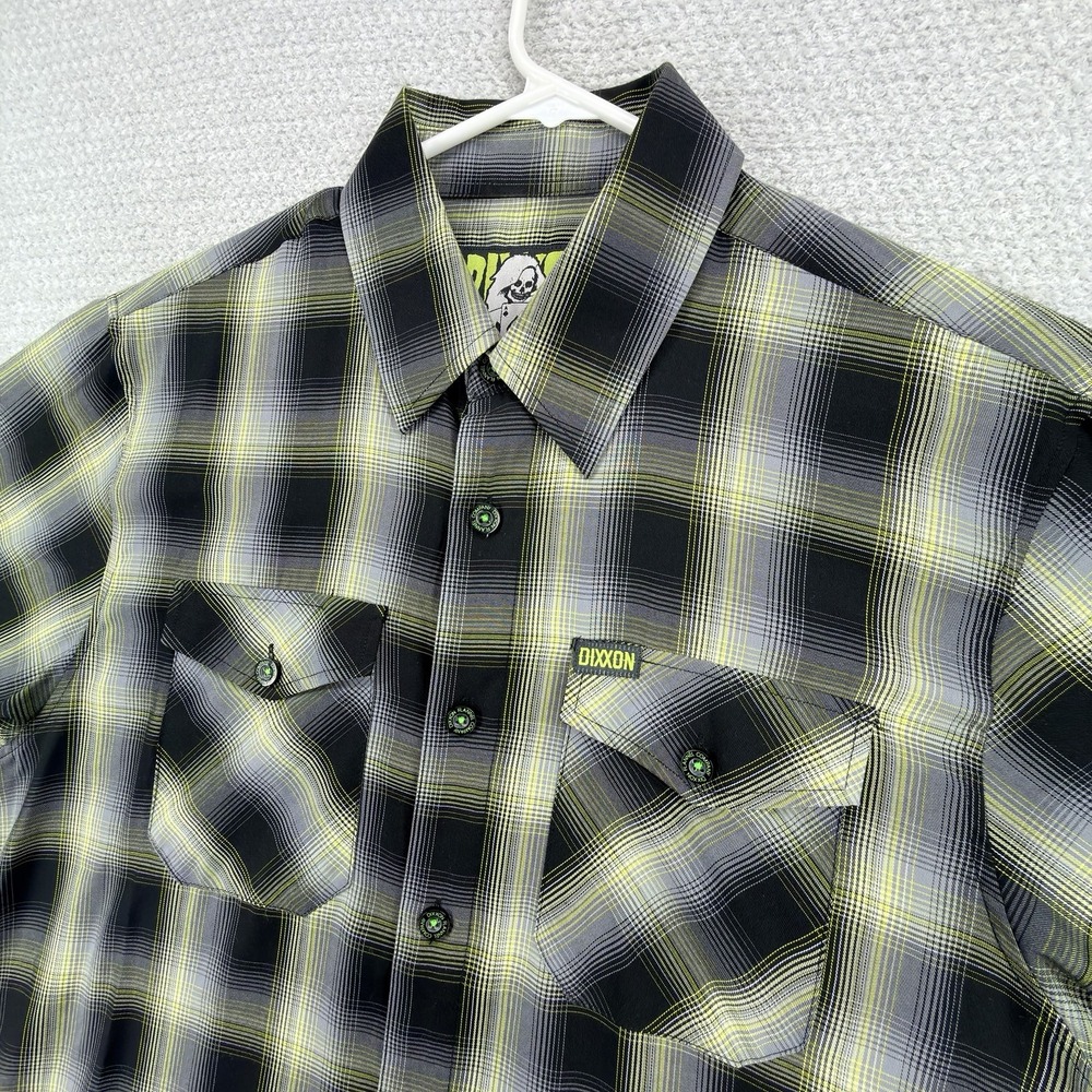 Dixxon D-Lux Bamboo Shirt Mens Medium Plaid Green Black Short Sleeve Button Up